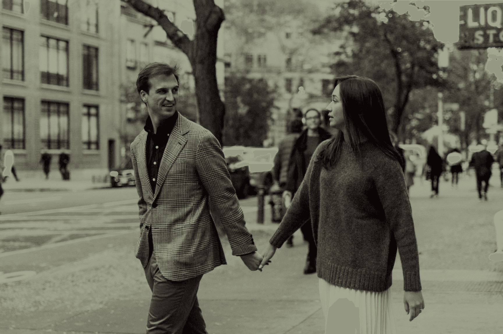 Morgan and Eben, the couple to be married, walking through New York City